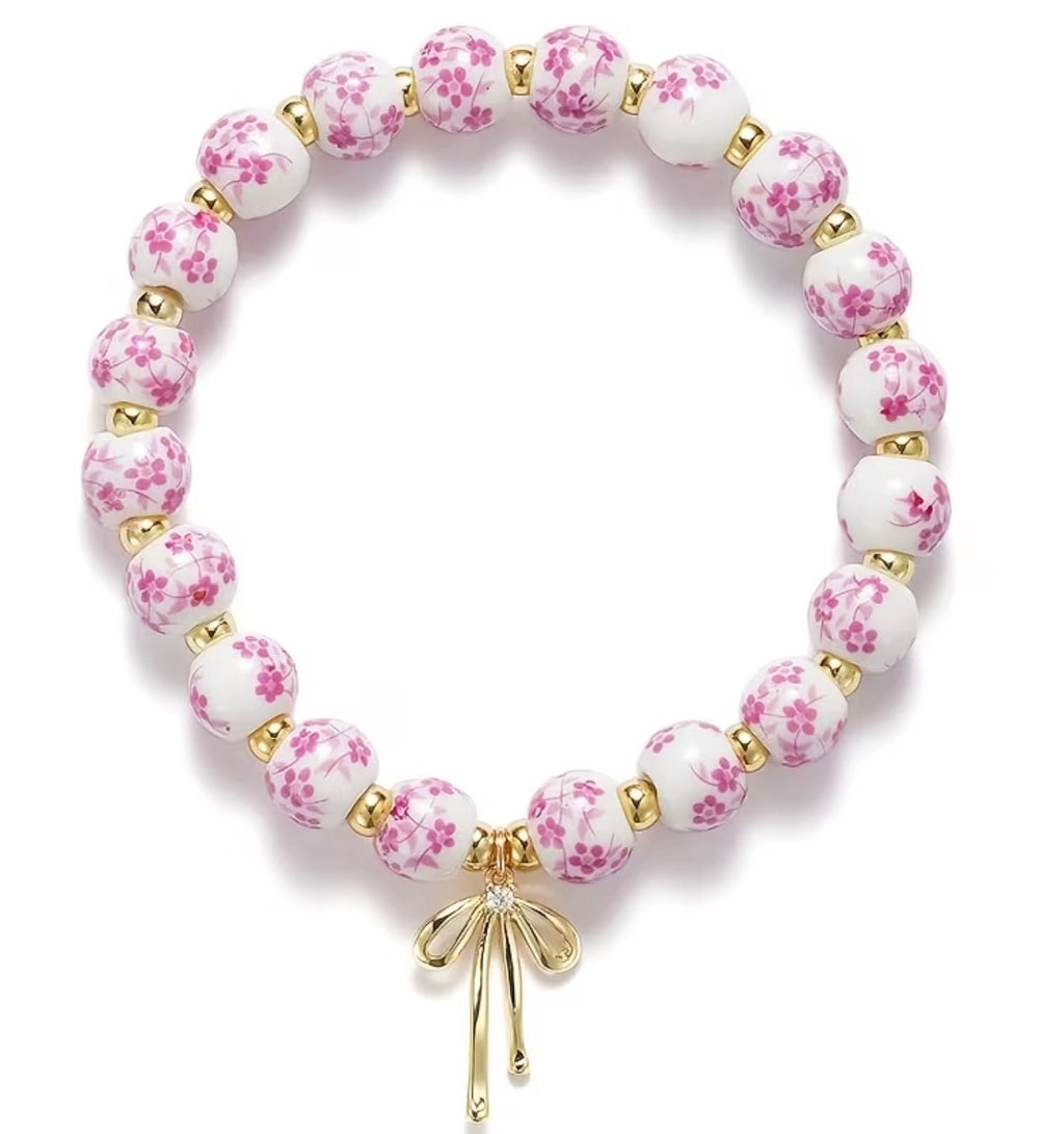 Porcelain Bow Beaded Bracelet