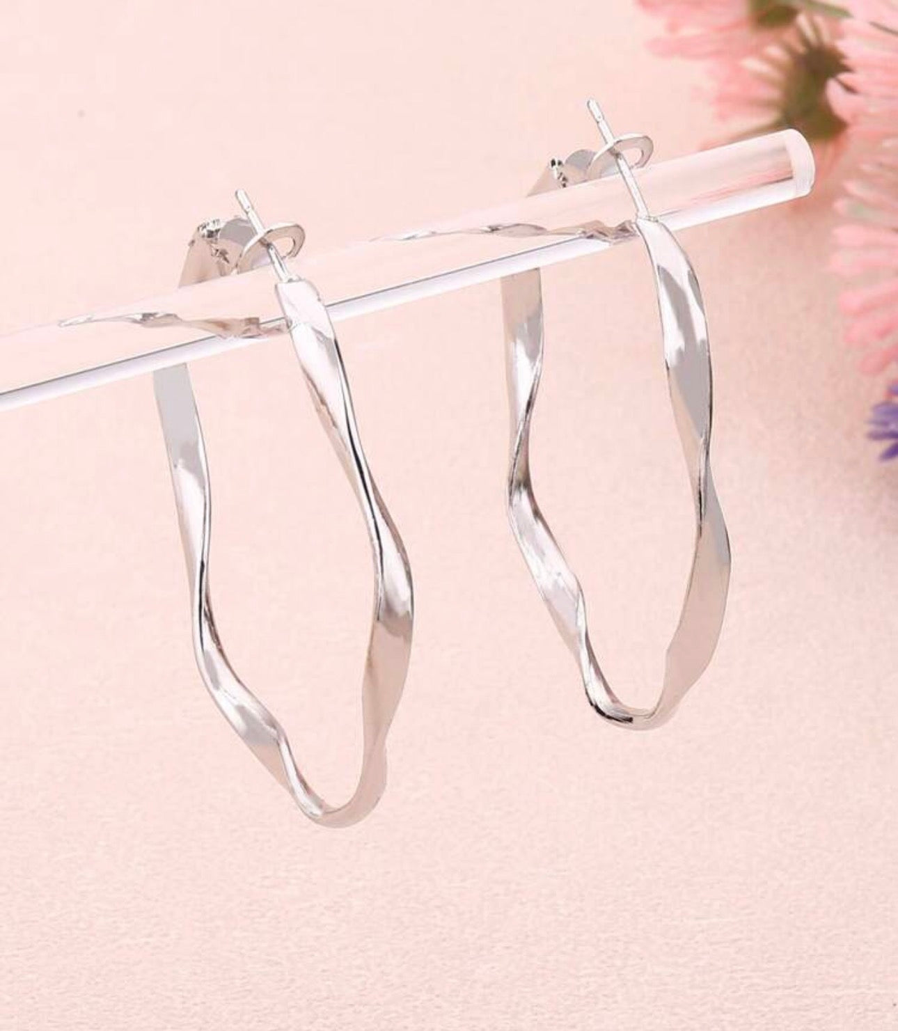 Silver Wavy Hoop Earrings