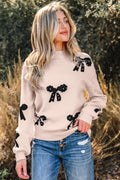 Beige Bow Pearl Sweater