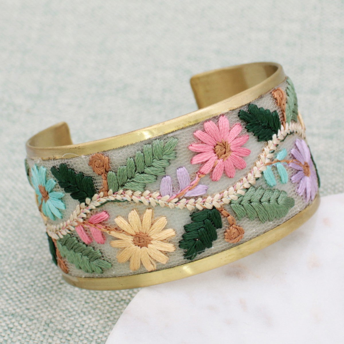 Floral Vines Embroidered Cuff Bracelet