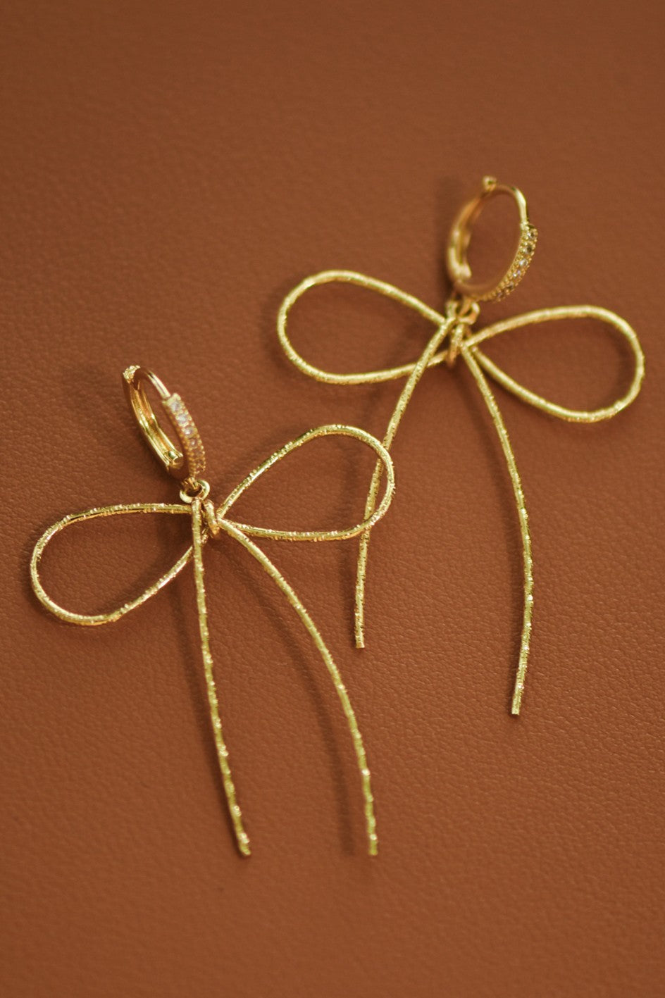 Trendy Gold Bow Knot Earrings, Wire Bow Rope Drops