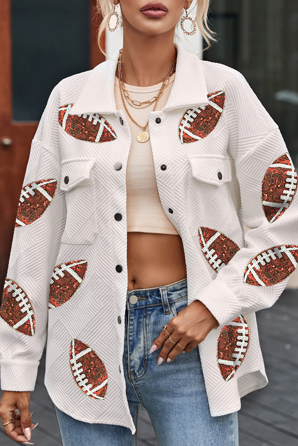 Sequin Football Textured Shacket
