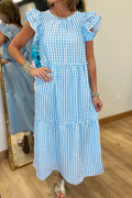 Sky Blue Knot Back Gingham Dress