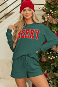 Green Ribbed Merry Short Set