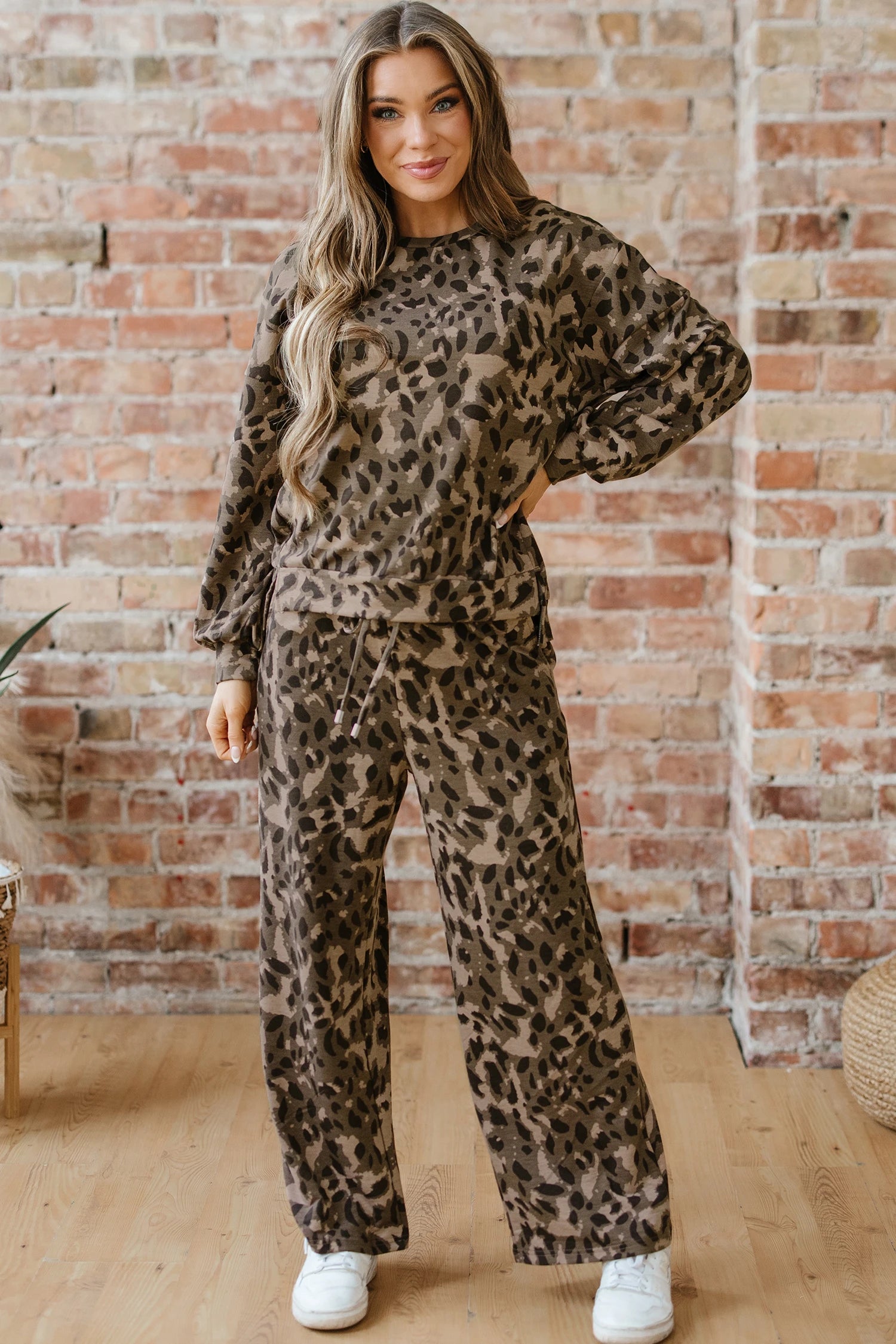 Brown Leopard Pullover Set