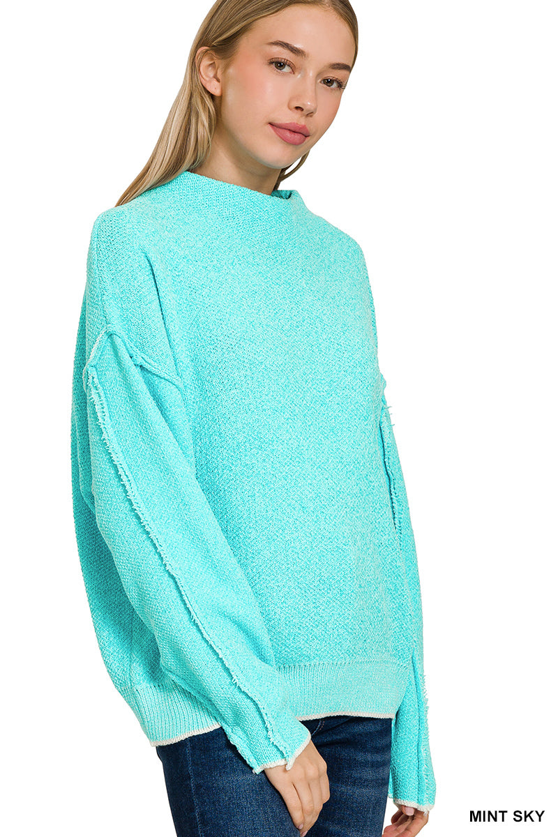 Blue Oversized Raw Seam Sweater
