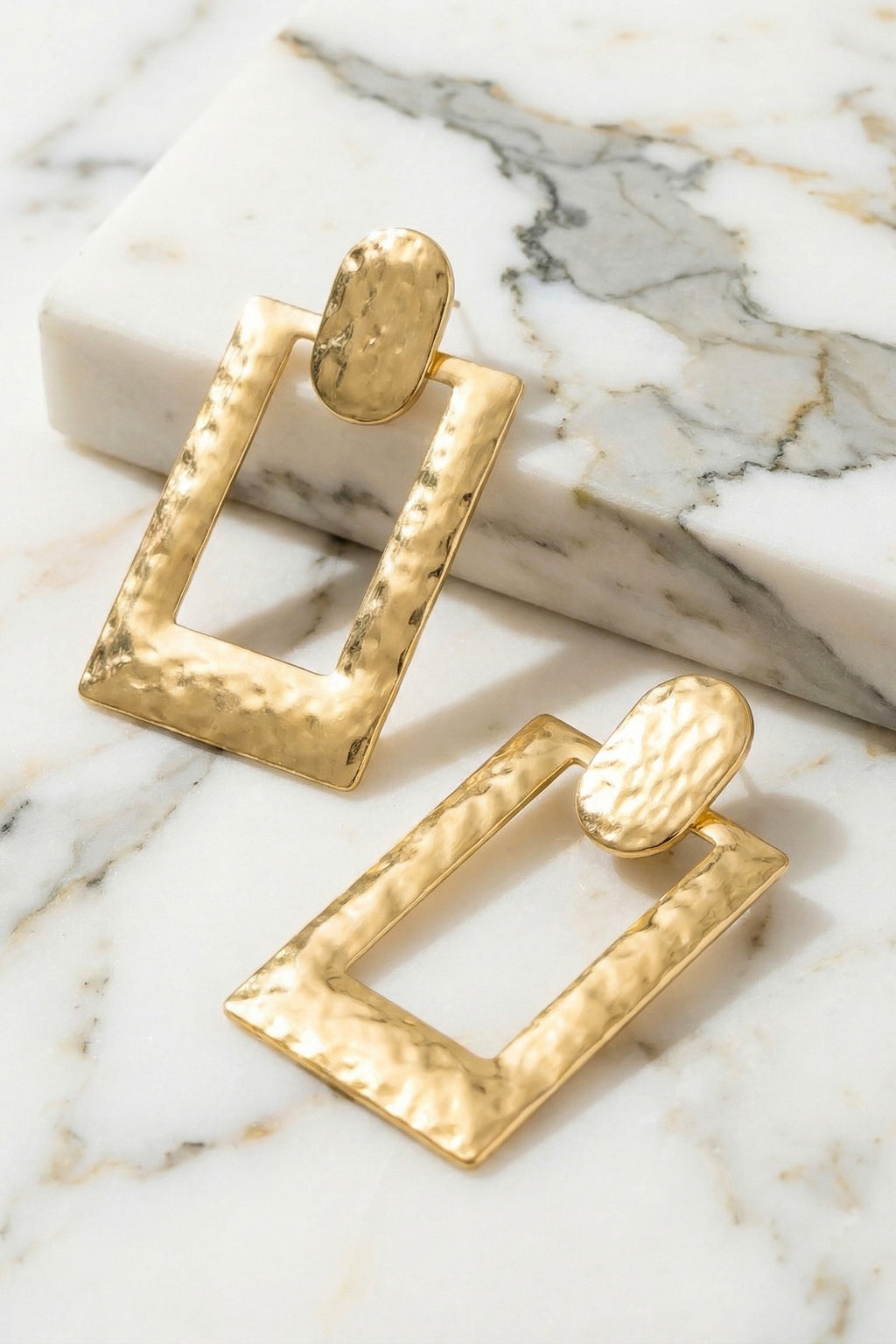 Rectangle Hammered Hoop Earrings