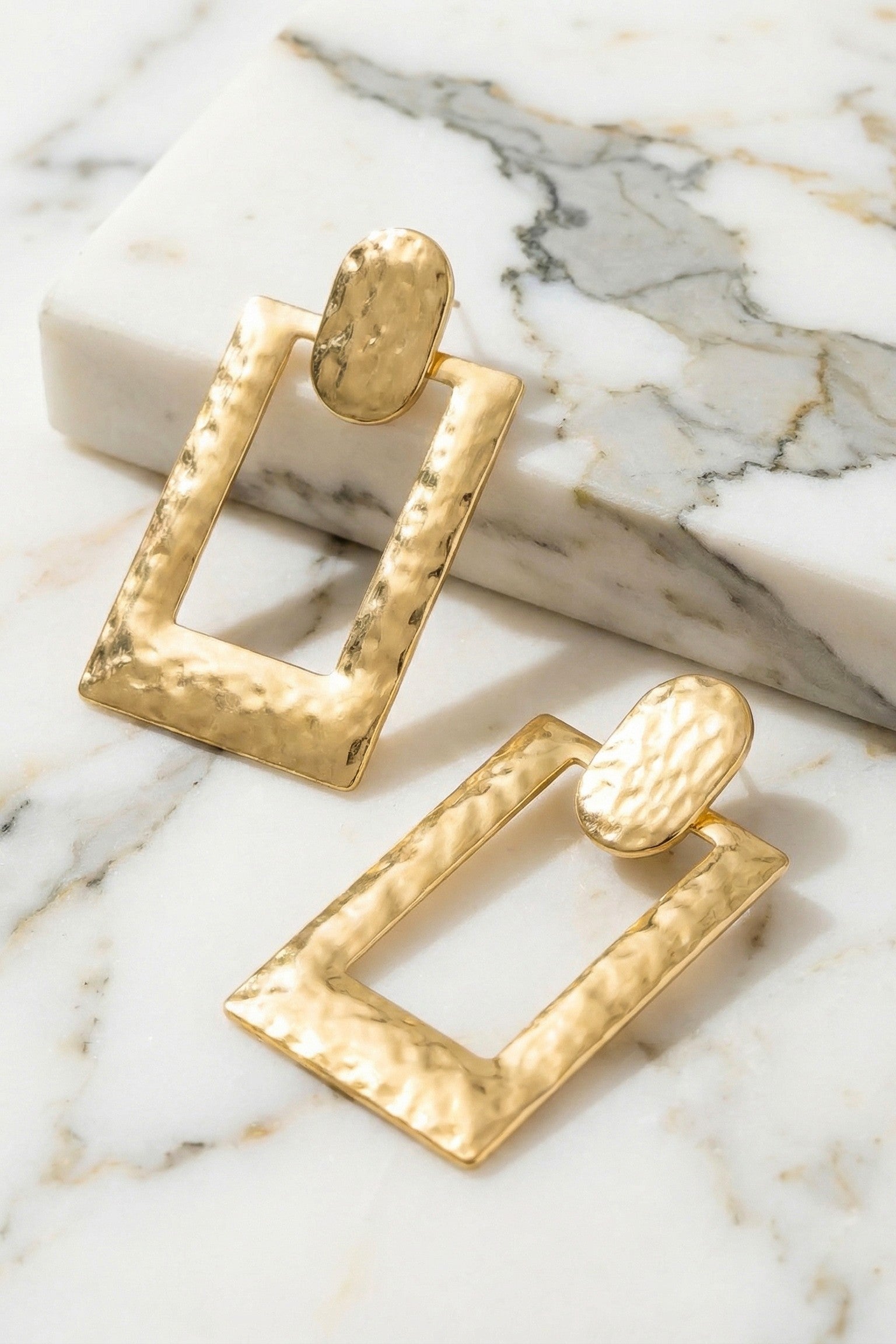 Rectangle Hammered Hoop Earrings