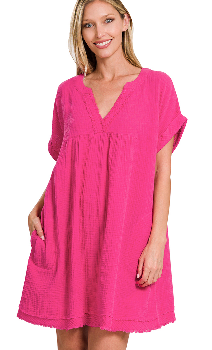 Pink Gauze Mini Dress