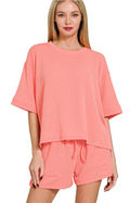 Coral Ribbed Short Set