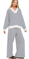 Stripe Collared Top & Pant Set