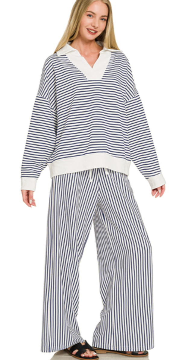 Stripe Collared Top & Pant Set