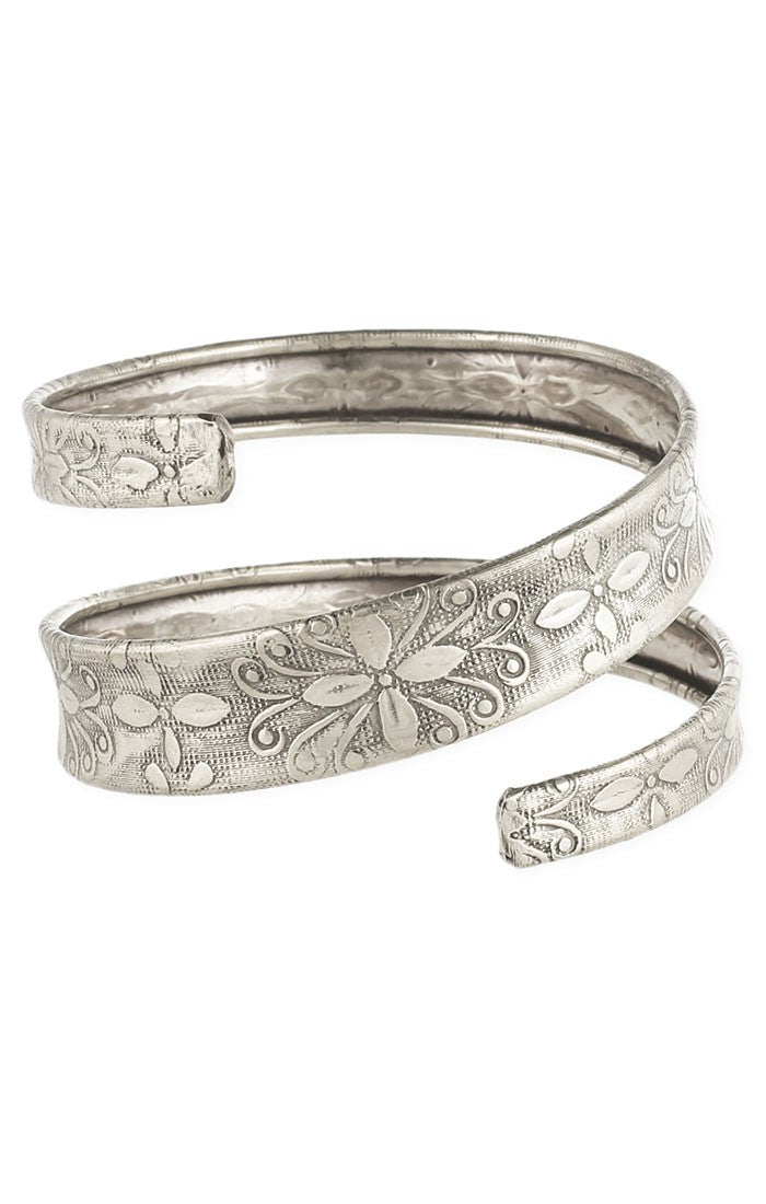 Silver Embossed Spiral Wrap Bracelet