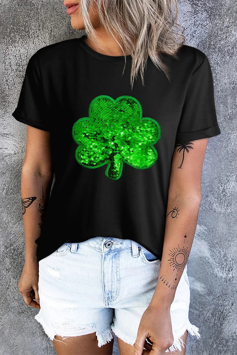 Black Sequin Shamrock Tee