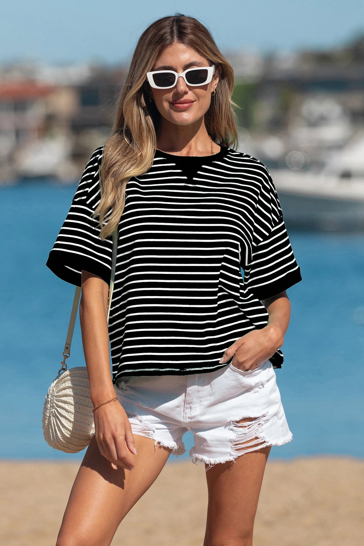 Black Striped Slouchy Top