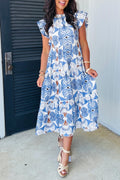 Sky Blue Botanical Midi Dress