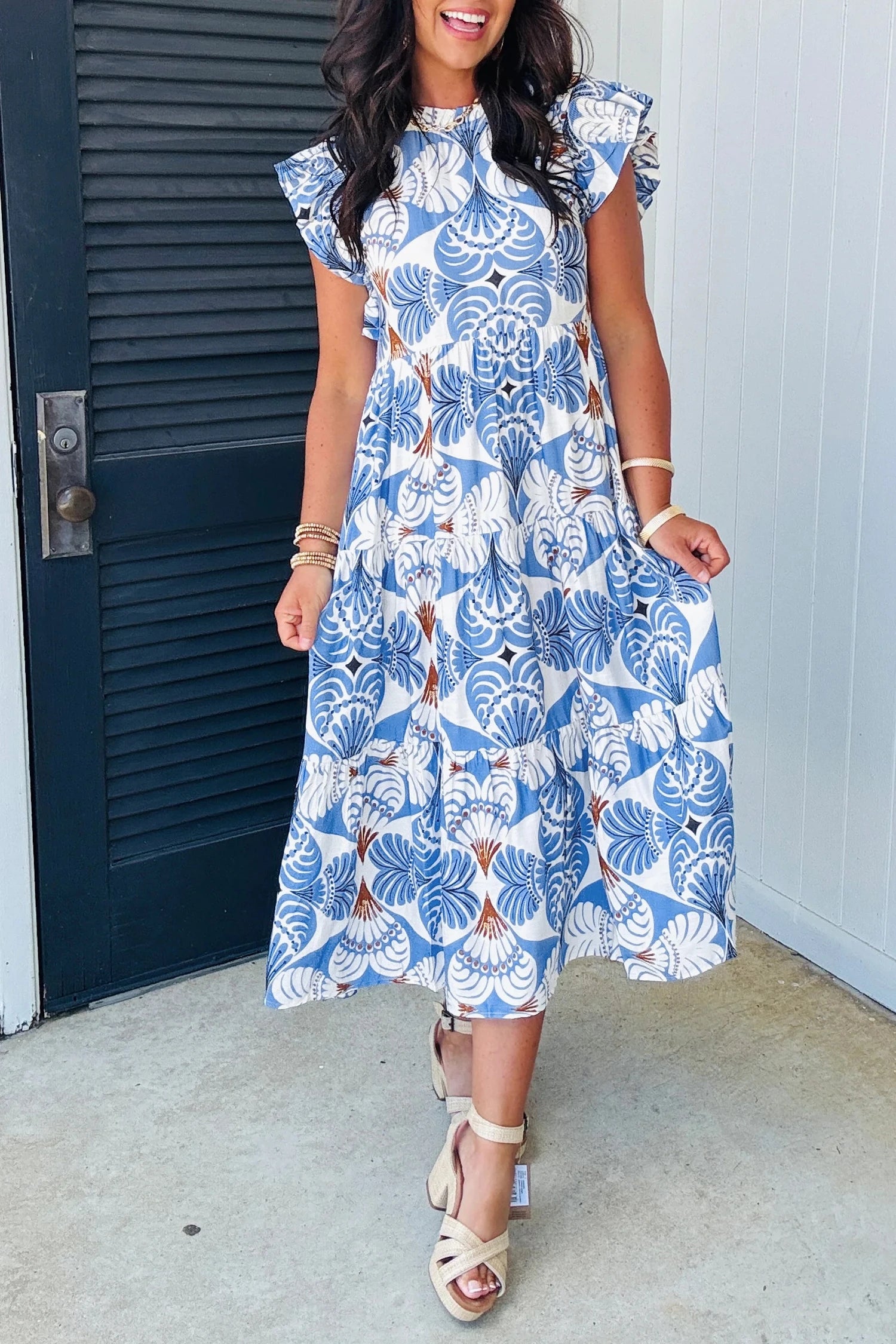 Sky Blue Botanical Midi Dress