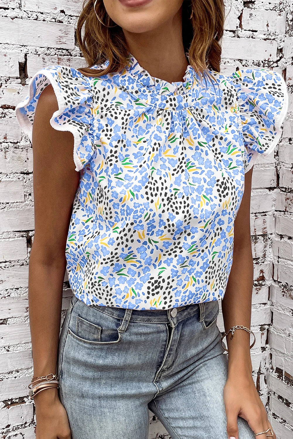 Sky Blue Floral Dalmatian Blouse