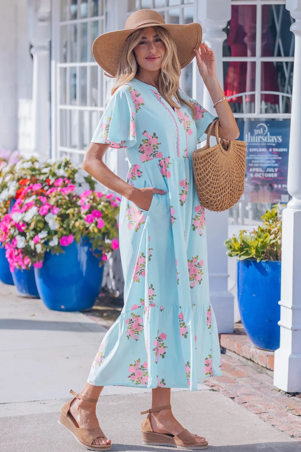 Sky Blue Floral Maxi Dress