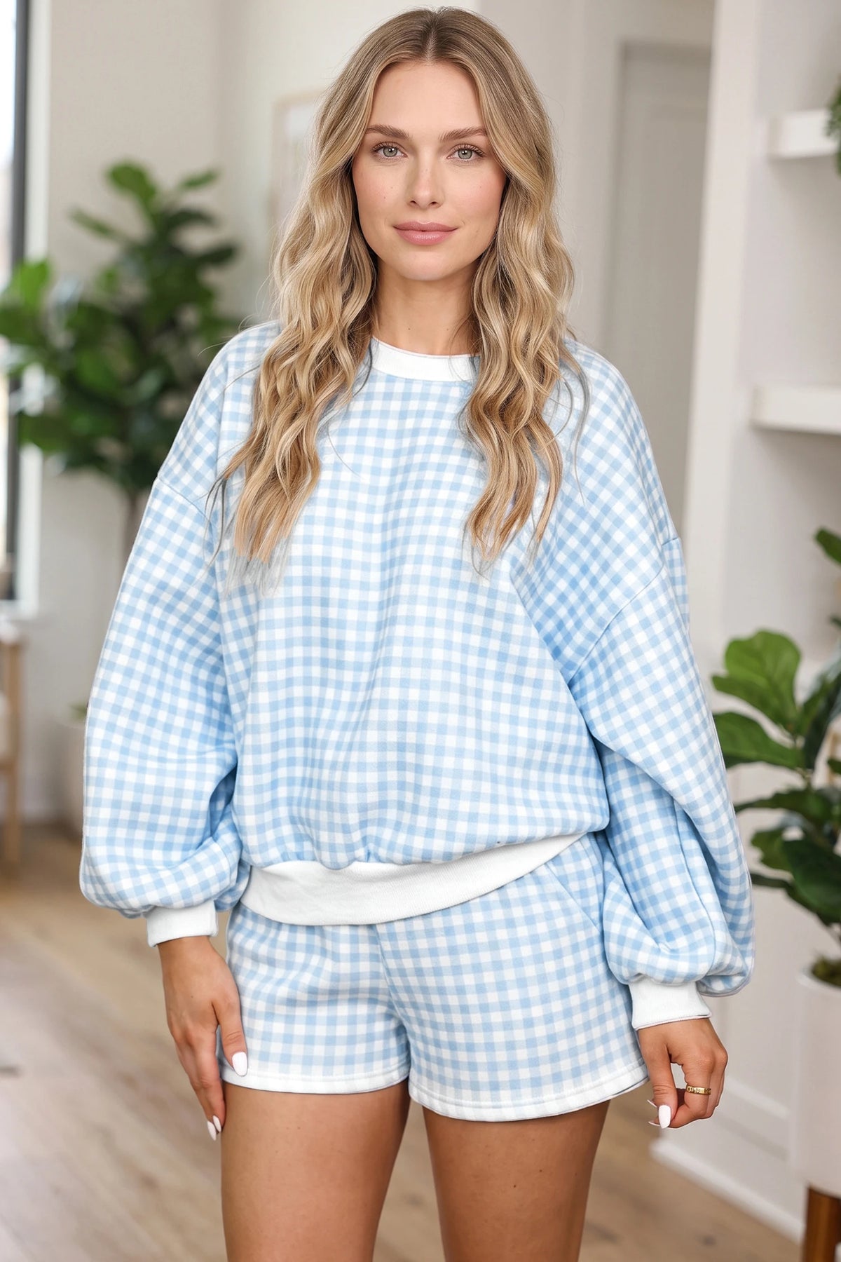 Gingham Sweatshirt & Short Set