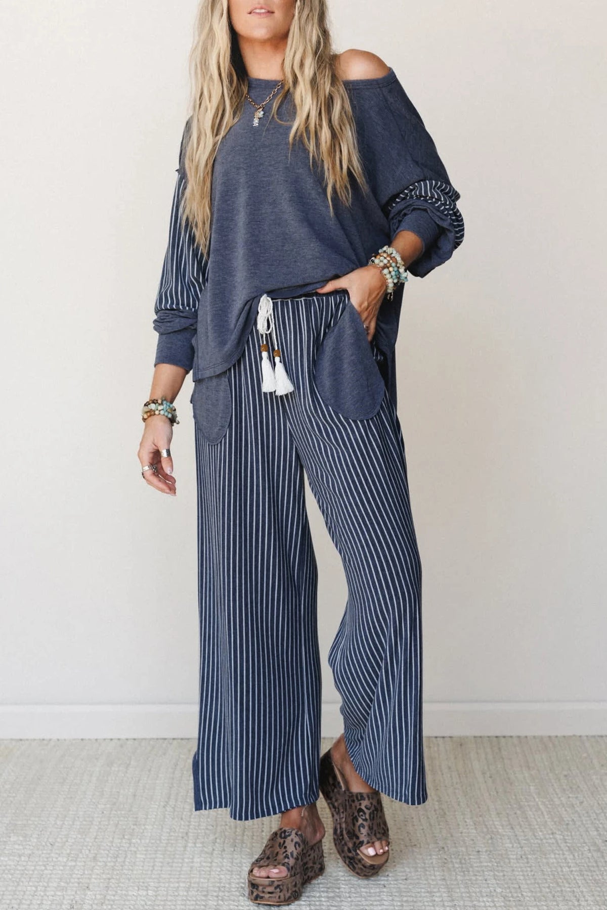 Patchwork Striped Pant Set