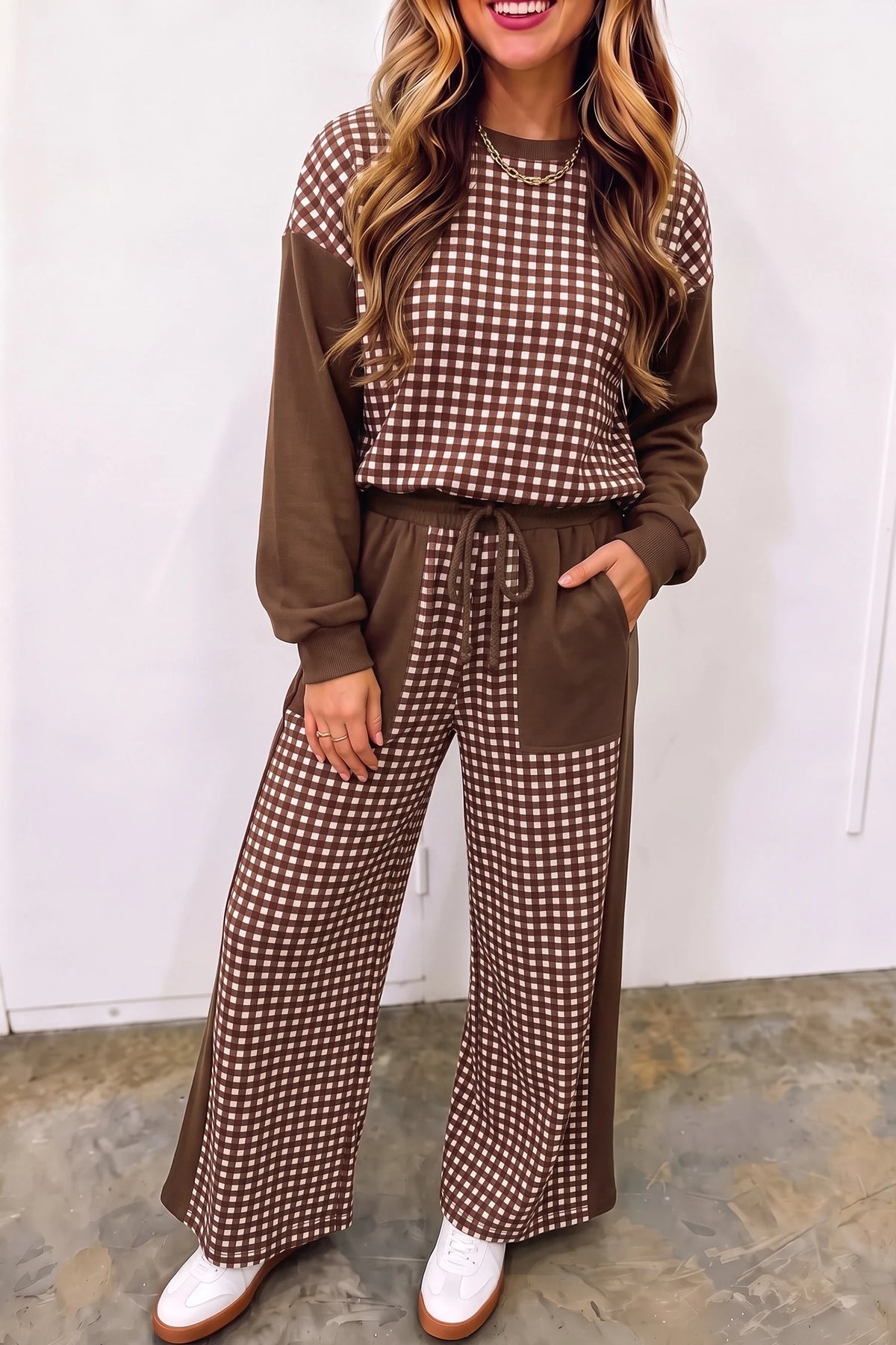 Brown Checkered Pant Set