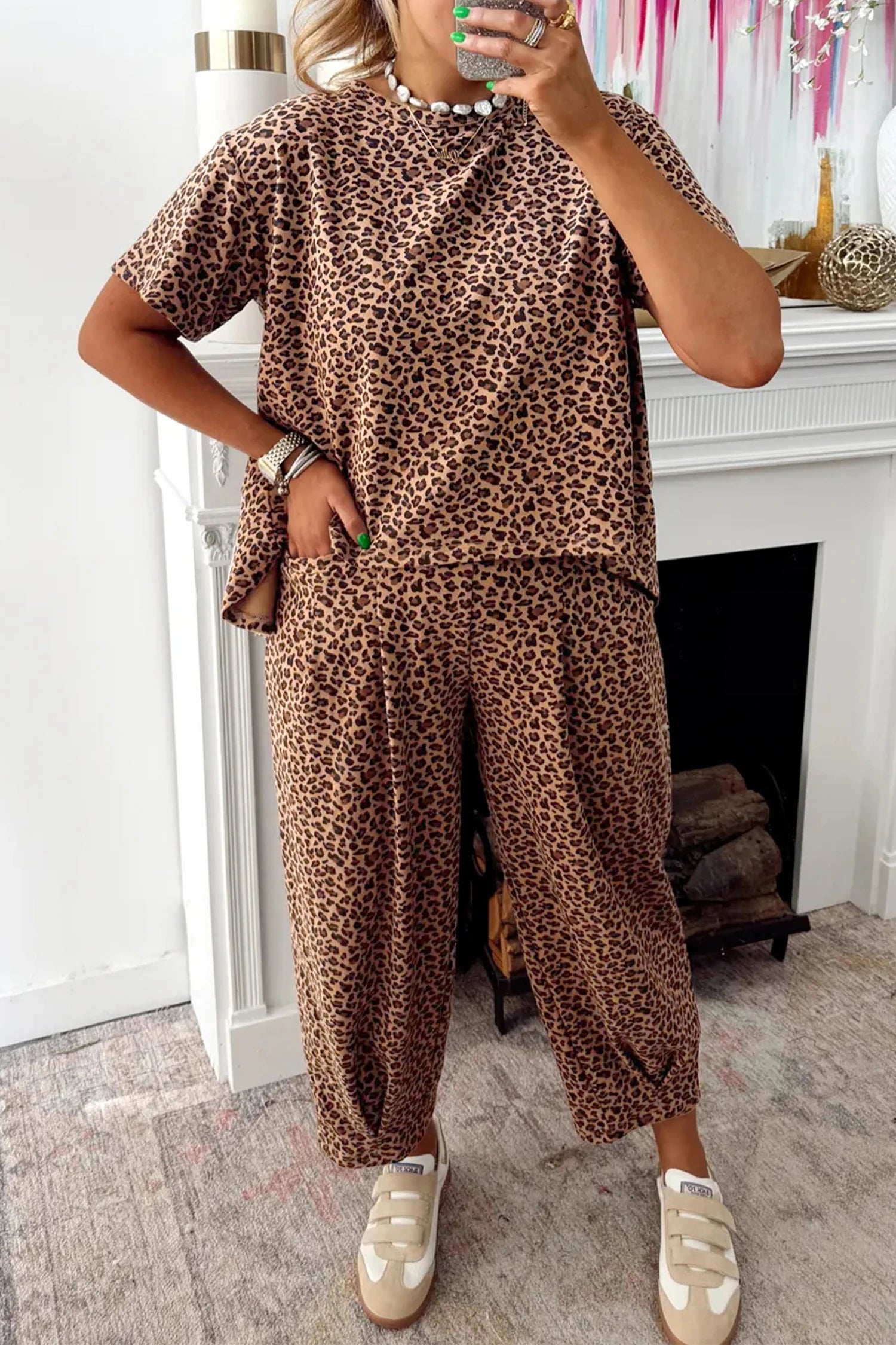 Brown Leopard Top & Pant Set