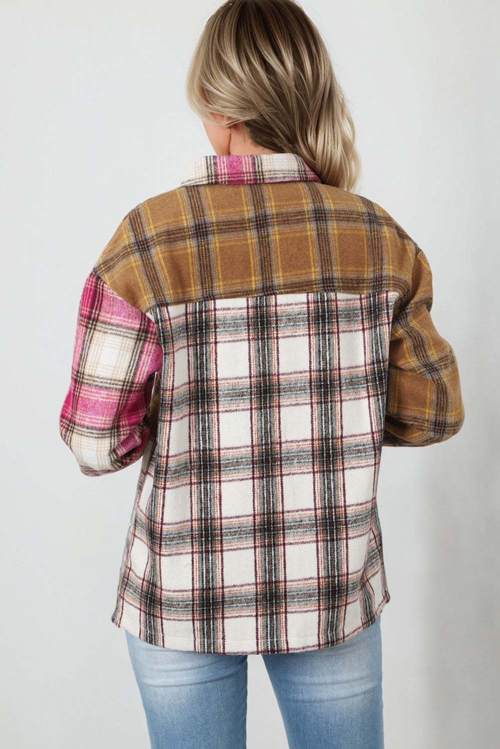 Brown/Pink Plaid Button Up Shacket