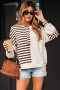 Khaki Stripe Stitched Oversized Top