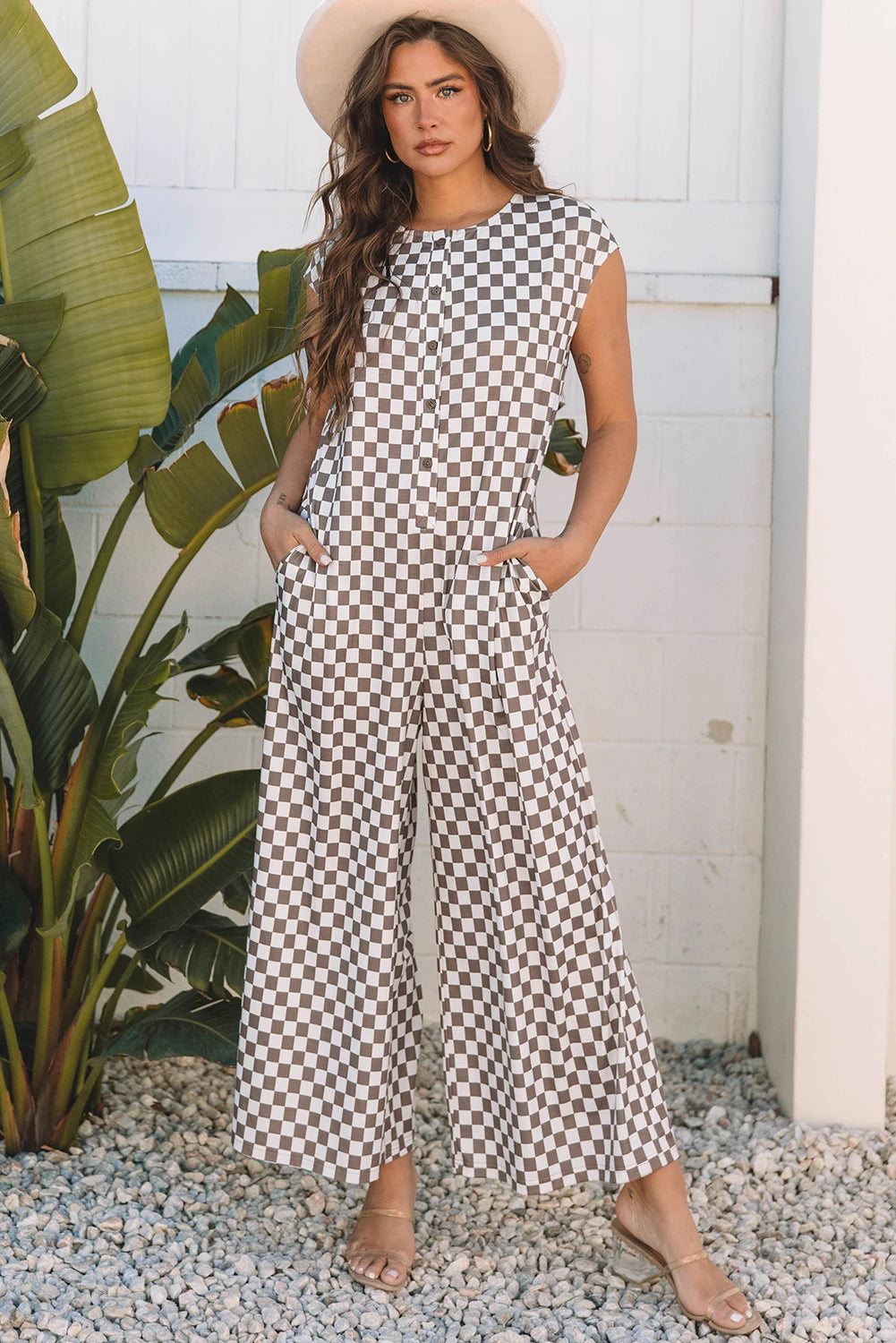 Khaki Checkered Jumpsuit