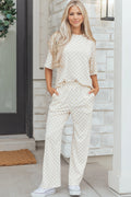 Beige Checkered Pant Set