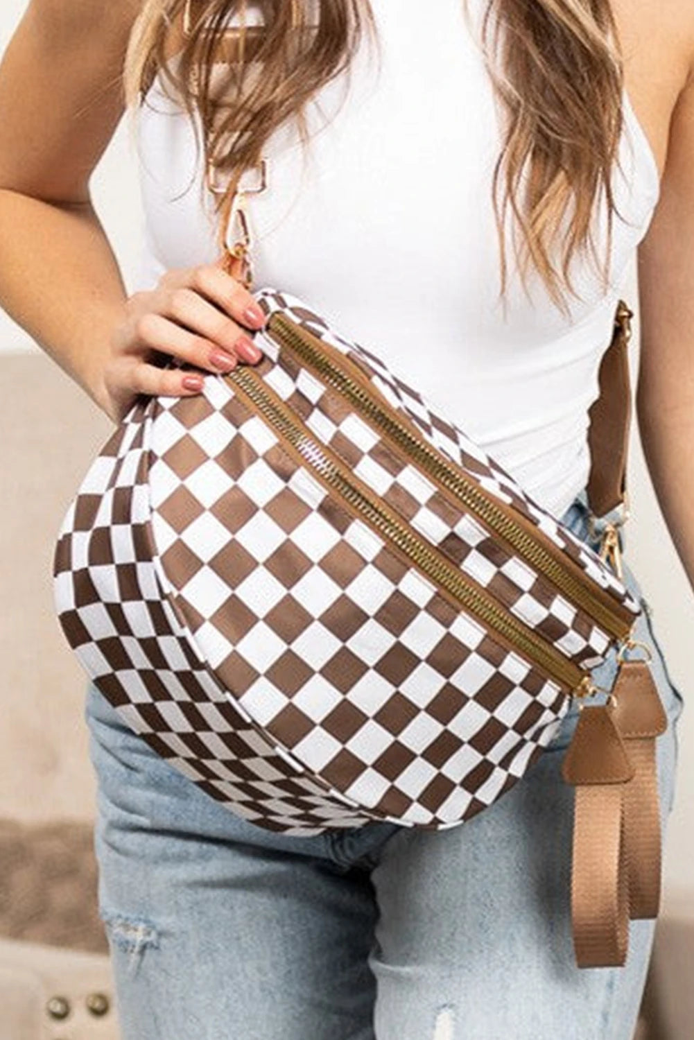 Checkered Chestnut Sling Bag