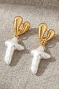 Chic Heart & Pearl Cross Dangle Earrings
