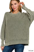 Washed Oversize Sweater Dark Olive