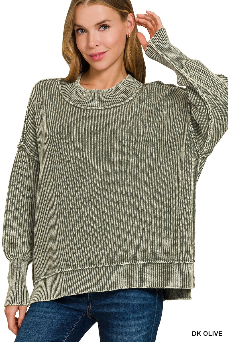 Washed Oversize Sweater Dark Olive