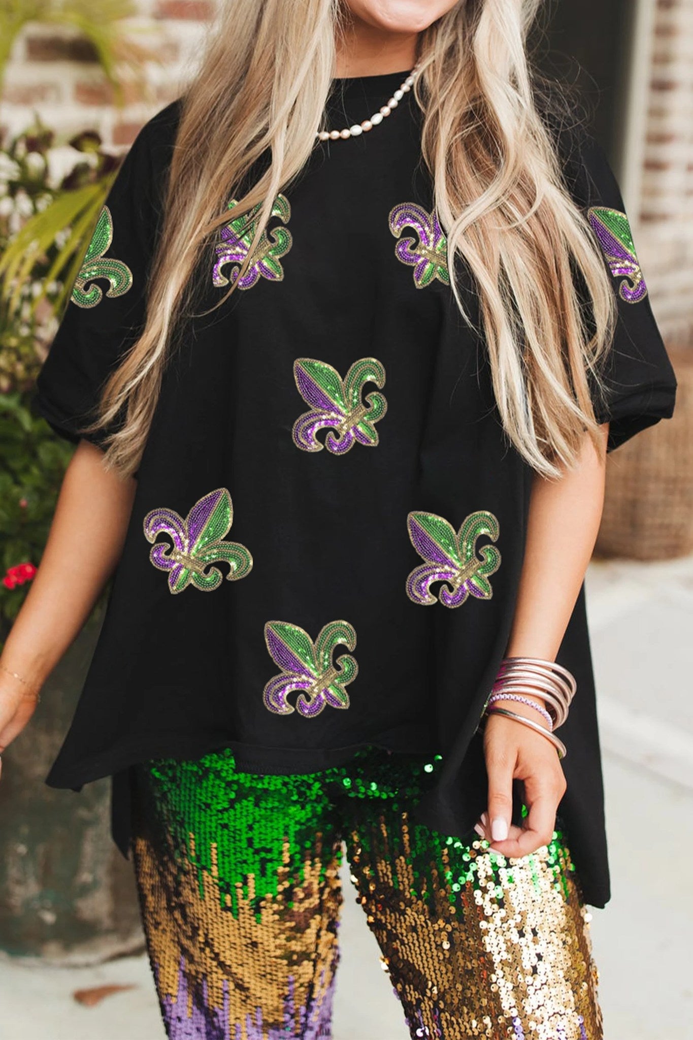 Sequin Fleur De Lis Oversized Tee