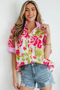 Pink Floral Striped Blouse