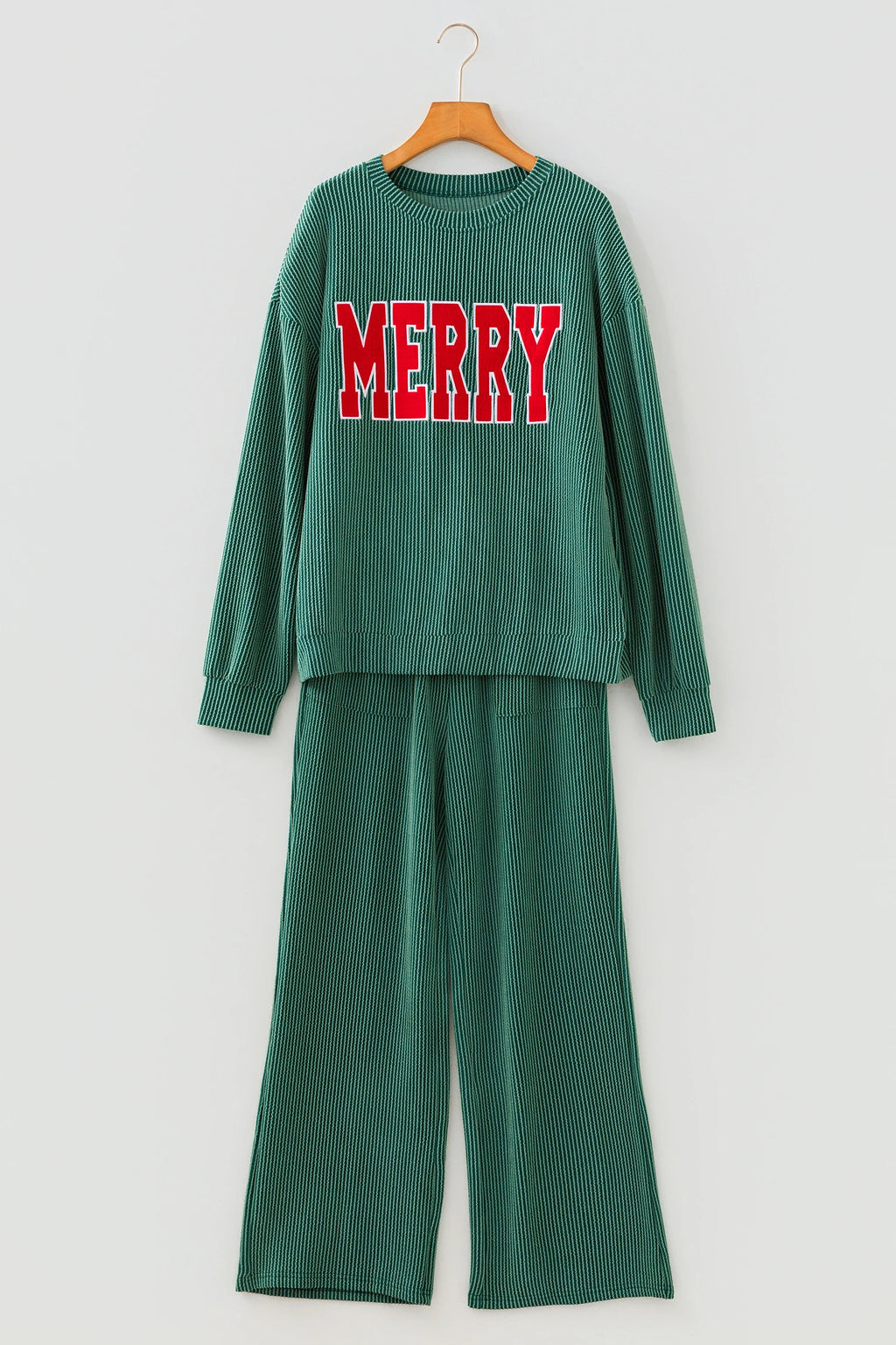 Green Merry Ribbed Pant Set