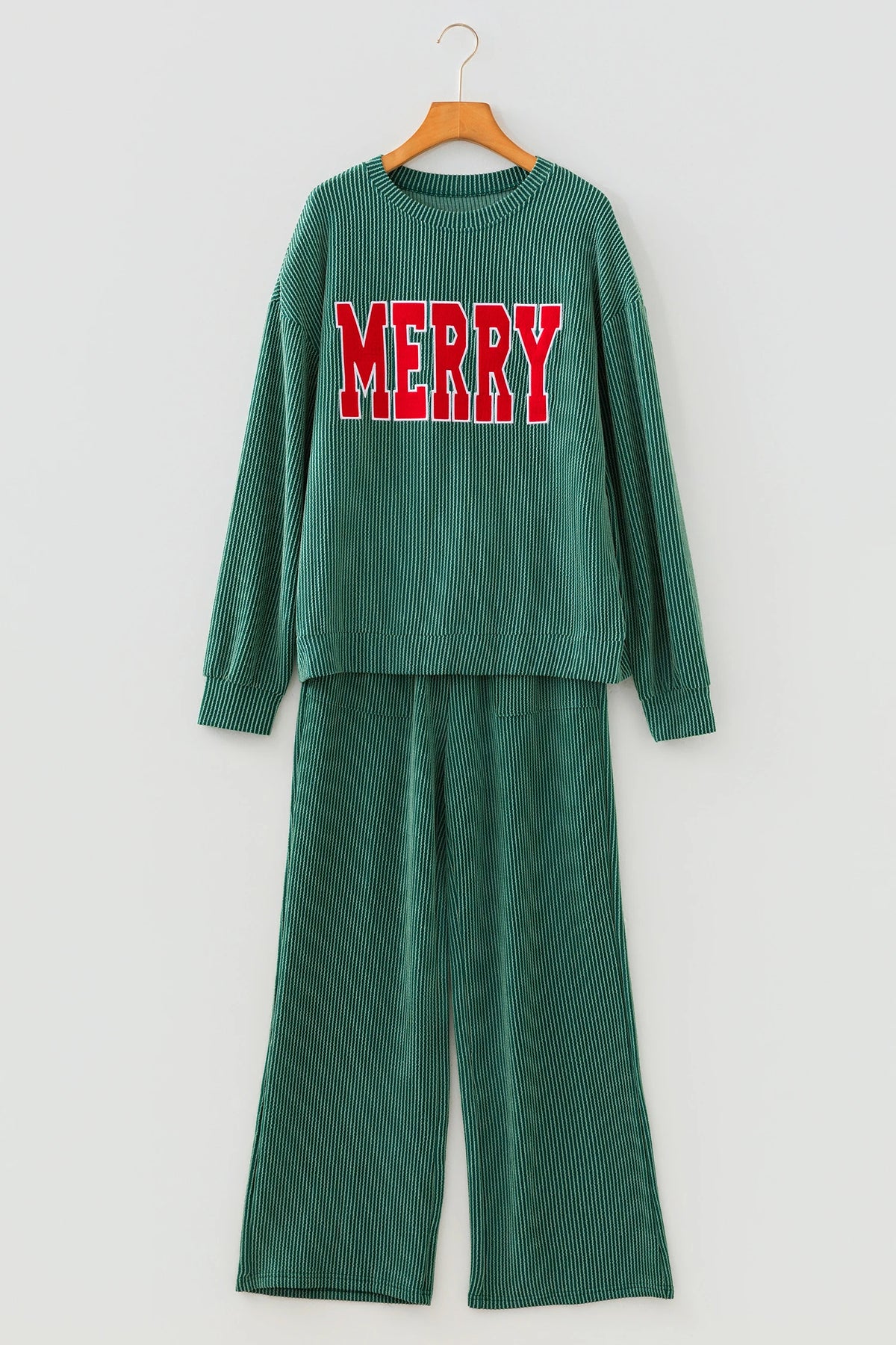 Green Merry Ribbed Pant Set