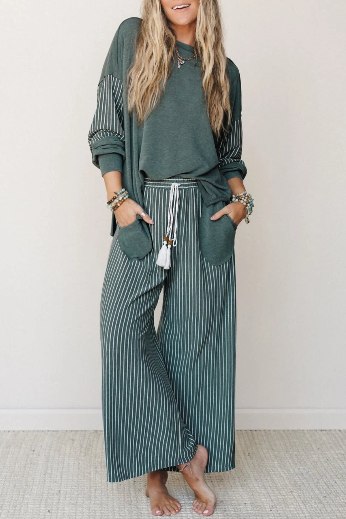 Patchwork Striped Pant Set