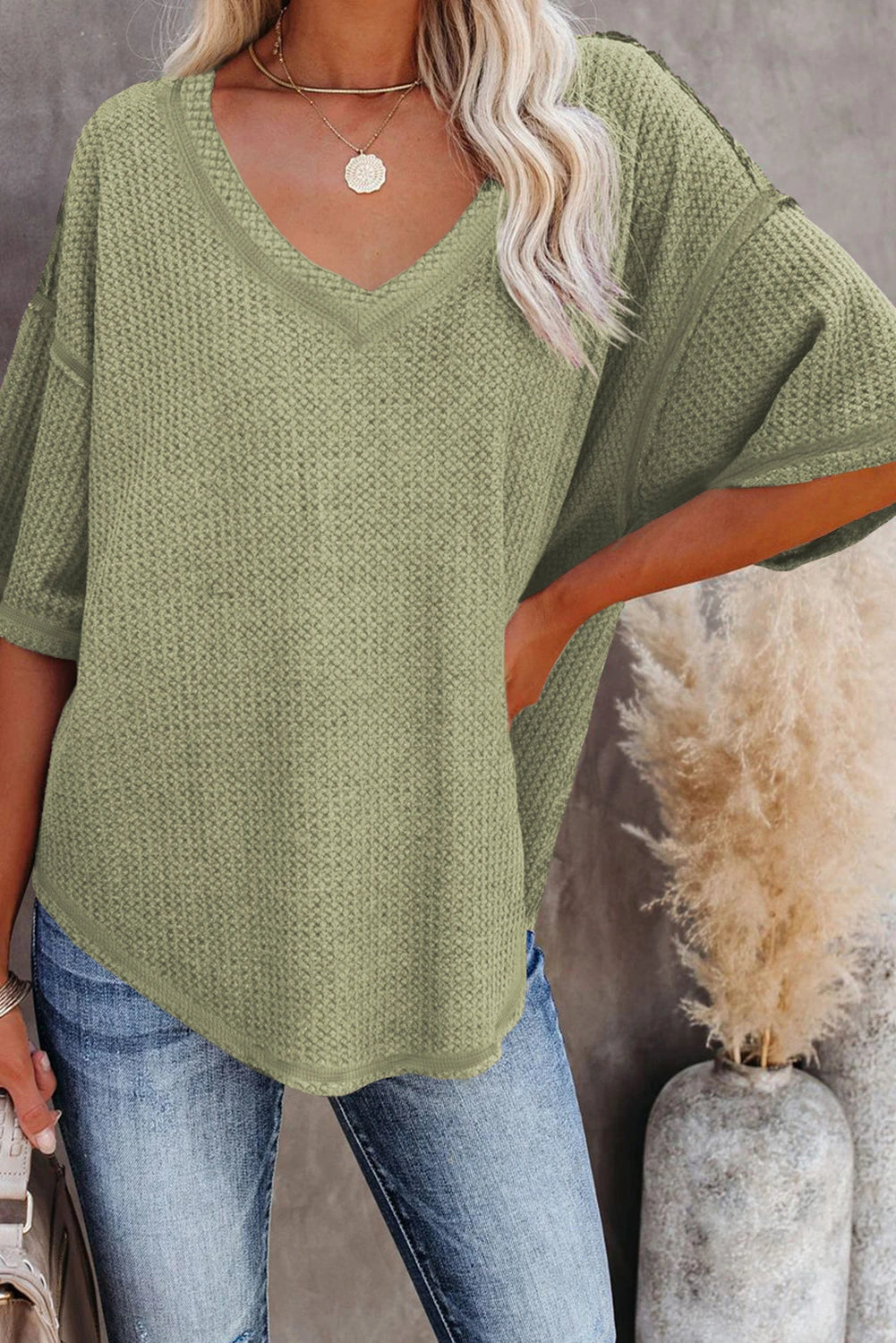 Green Waffle Knit Top