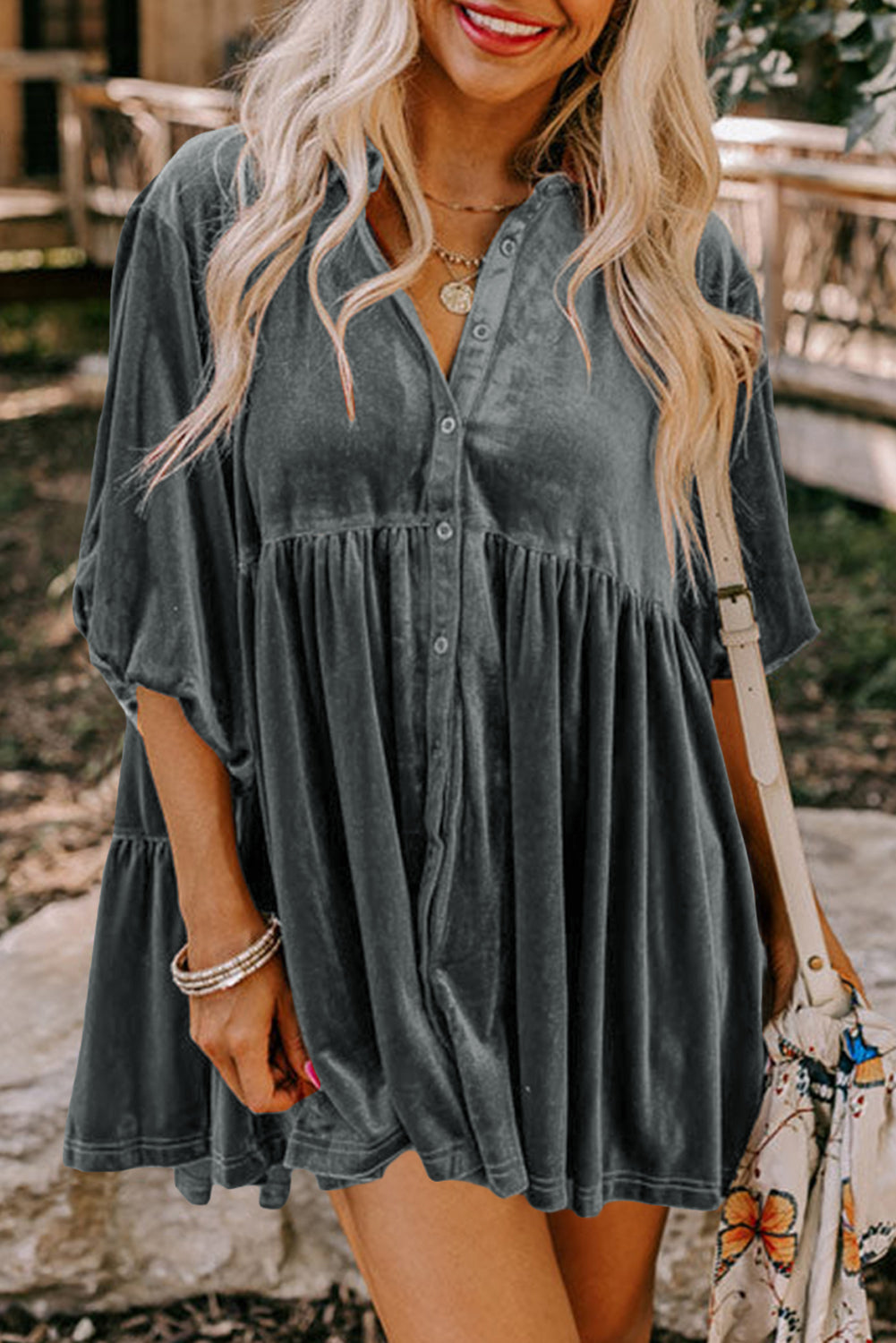 Velvet Grey Tunic Babydoll Top