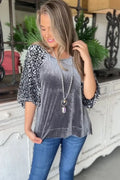 Grey Leopard Velvet Top