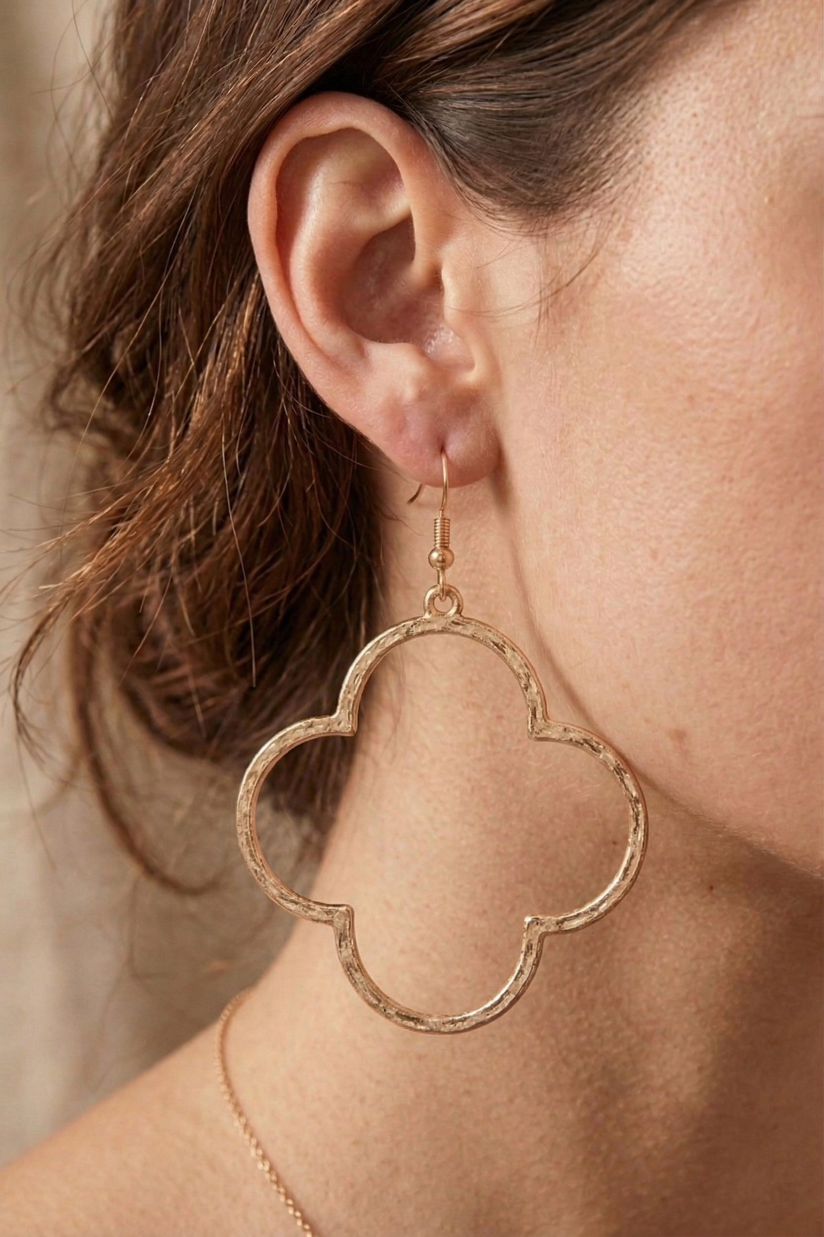 Hammered Clover Hoop Earrings