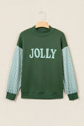 Embroidered Jolly Checkered Mock Neck