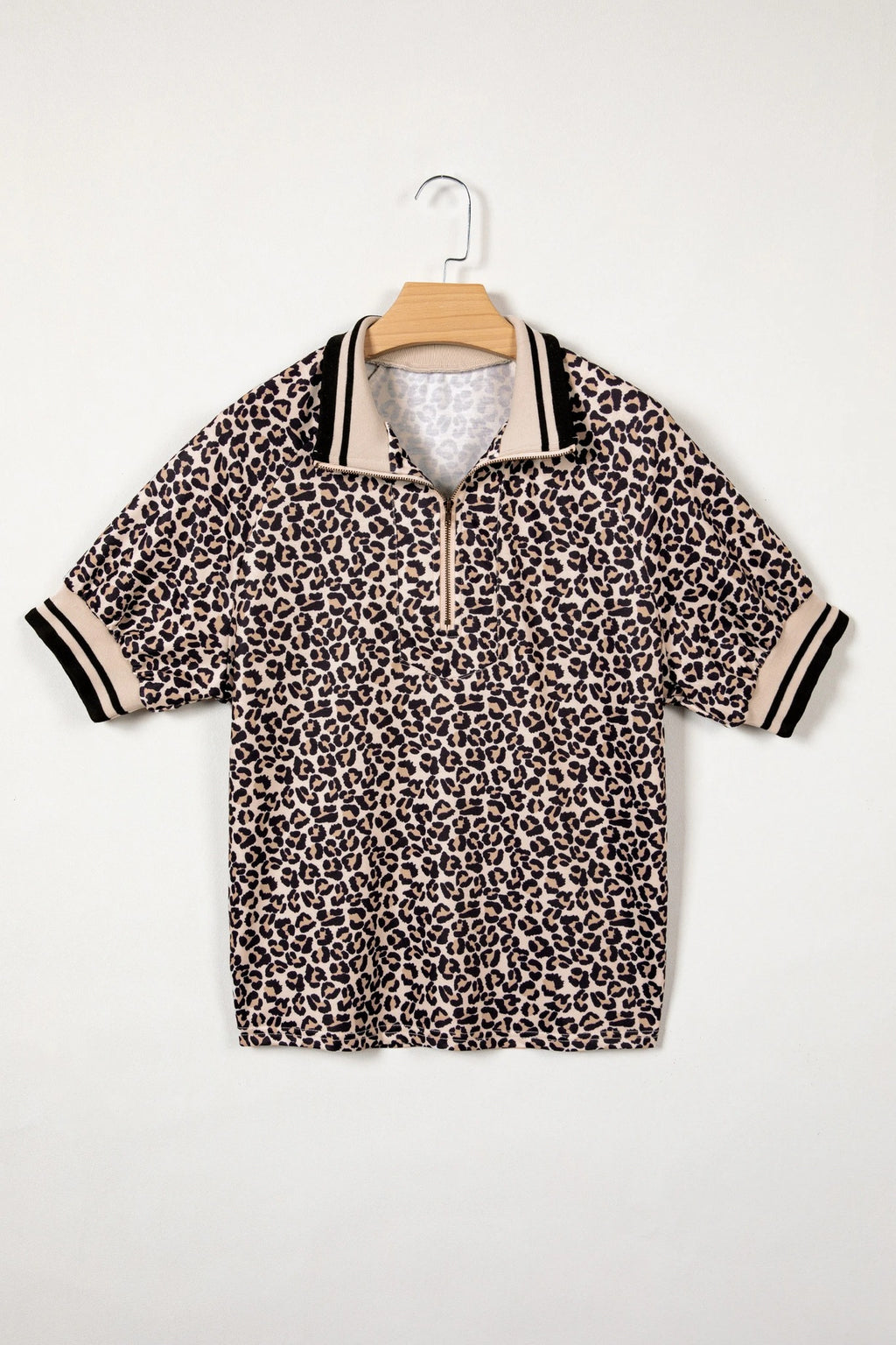 Leopard Half Zip Collared Top
