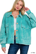 Acid Wash Shacket Teal