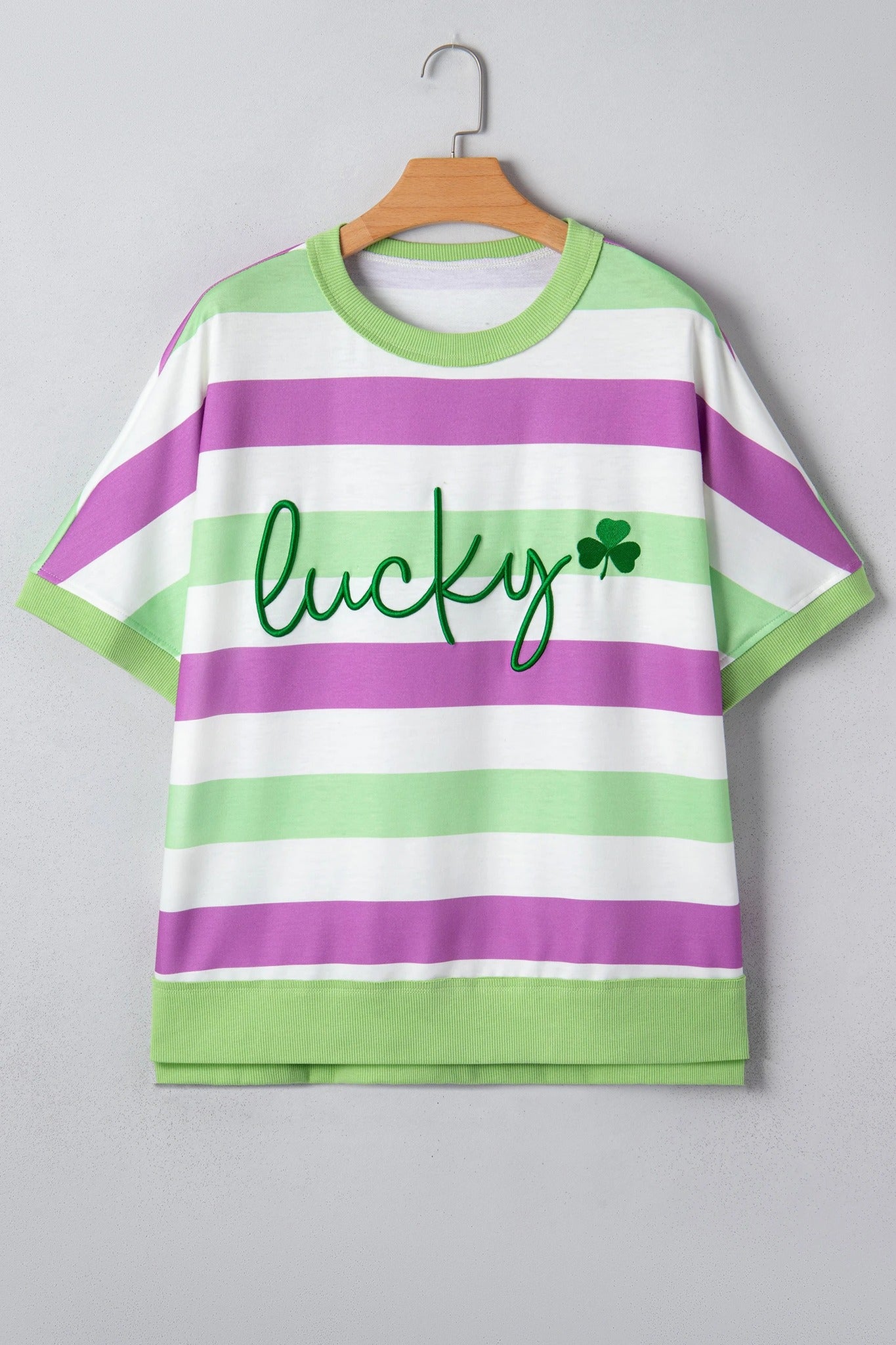 Striped Lucky Puff Embroidery Top