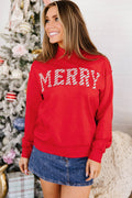 Embroidered Red Merry Mock Neck