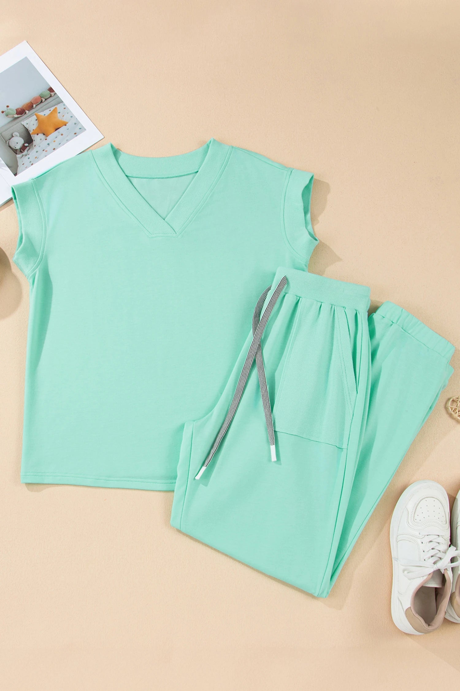 Mint V-Neck Tee & Jogger Set
